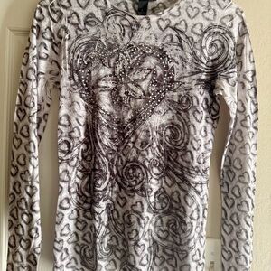 INC International Concepts Gray and Black Long Sleeve Top